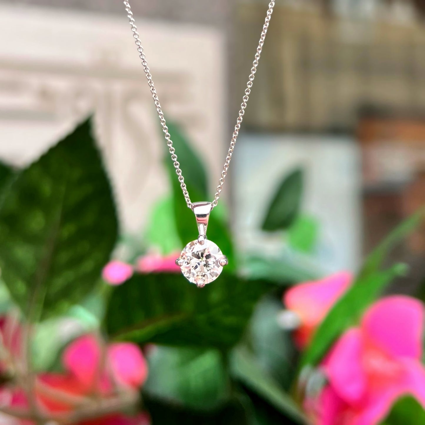 9ct White Gold Compass Set LAB GROWN Diamond Solitaire Necklace