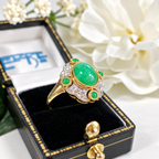 Jade and Diamond Art Deco Reproduction 9ct Yellow Gold Ring