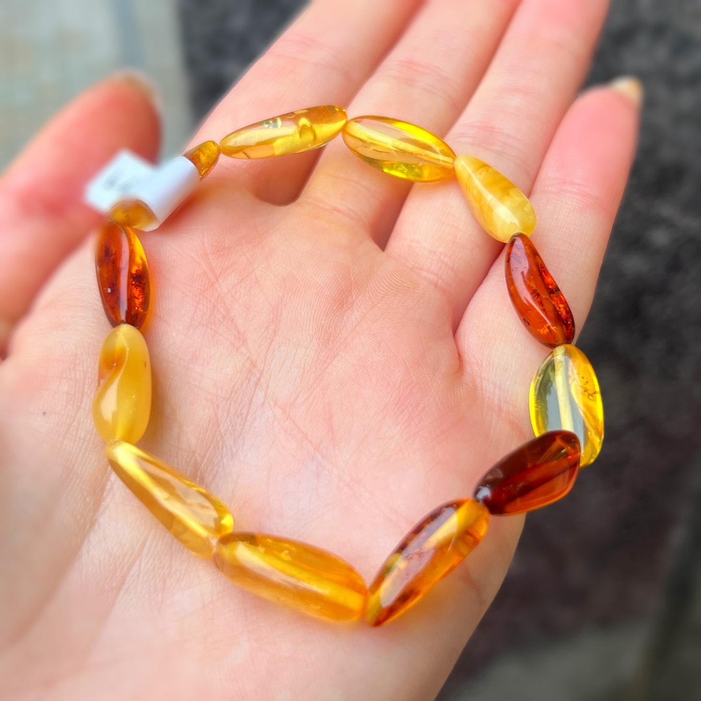 Multi Tonal Orange and Yellow Amber Beaded Bracelet