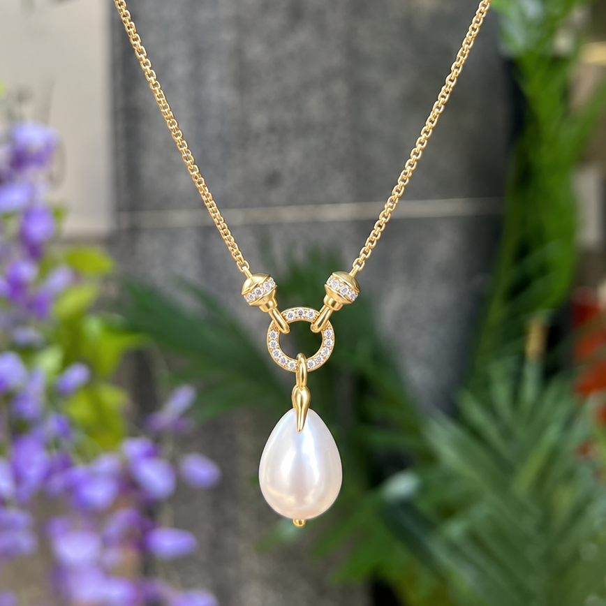Gold Linked Shell Pearl Drop Pendant Necklace | Ania Haie