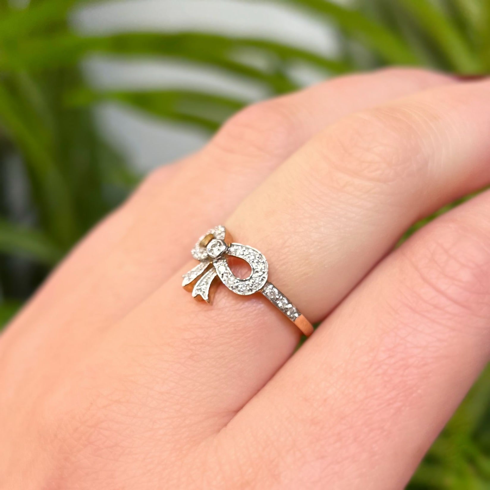 Diamond Ribbon/Bow 9ct Yellow Gold Ring | Size M ½