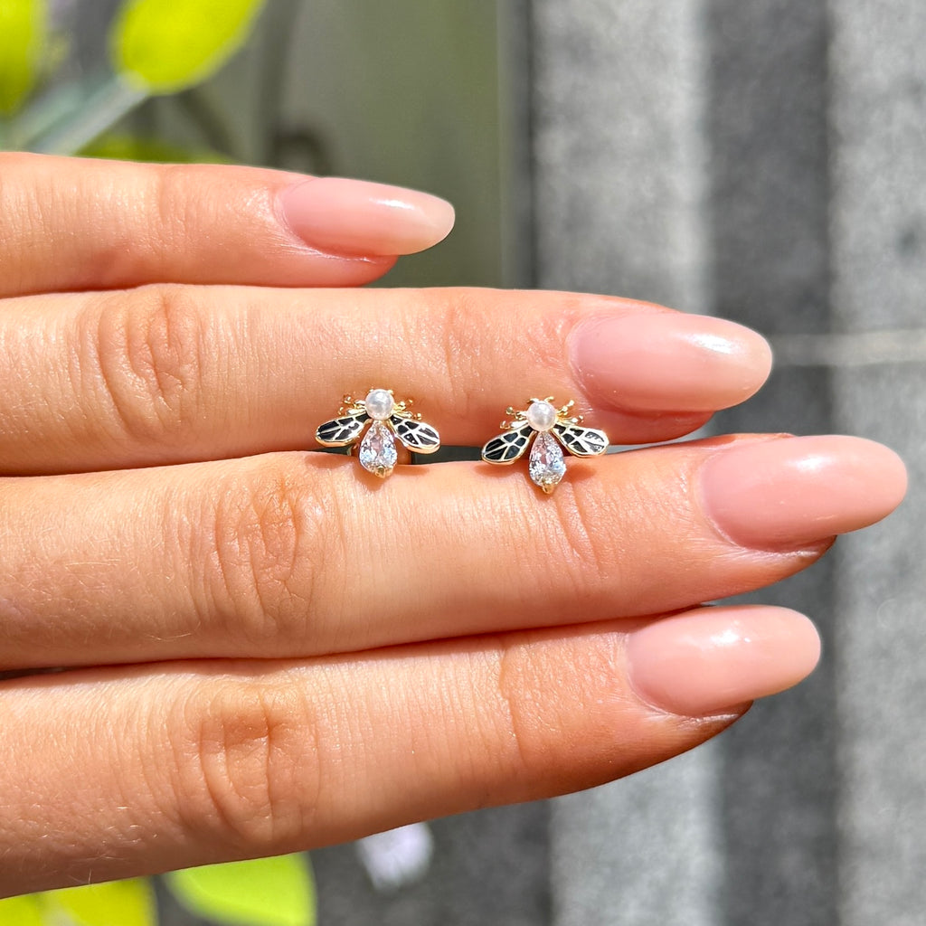 Pearl & Cubic Zirconia Bee Sterling Silver Stud Earrings