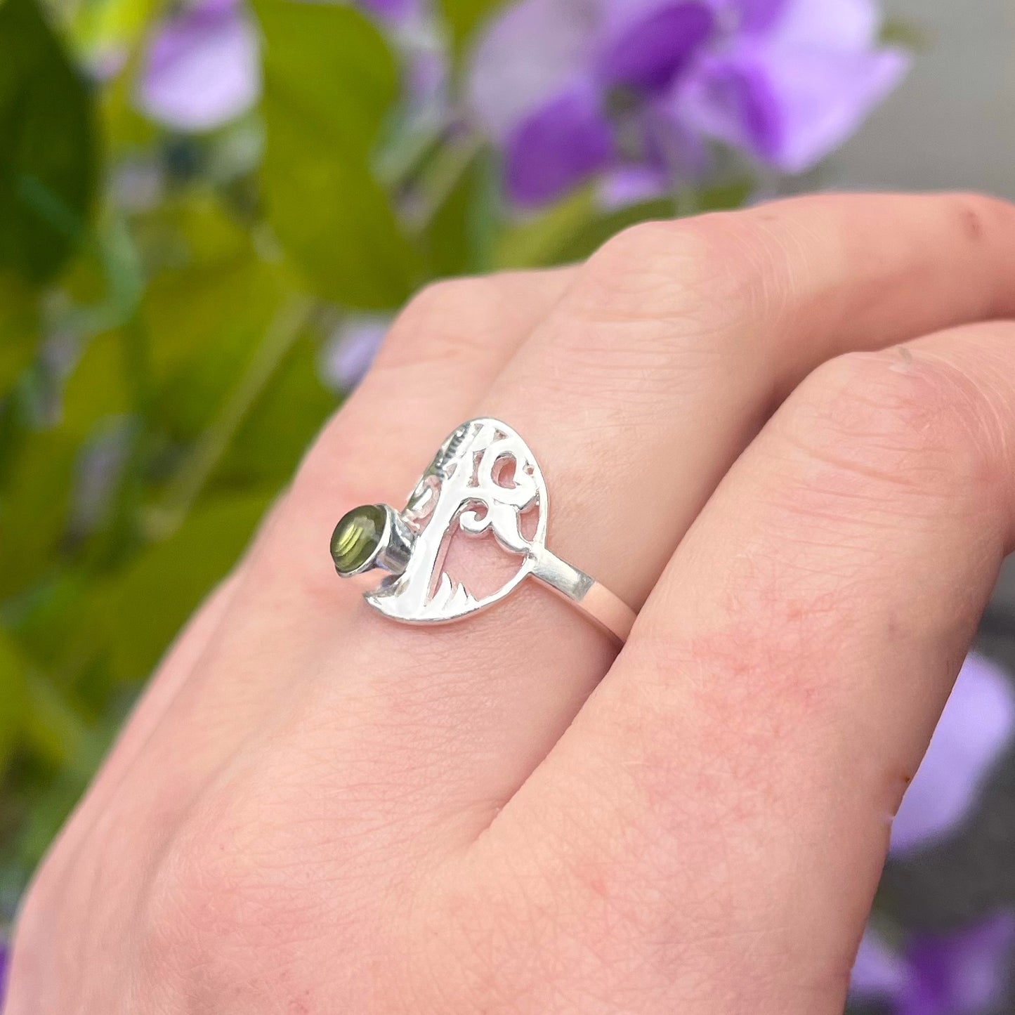 Sterling Silver Peridot Tree of Life Ring - Size N 1/2