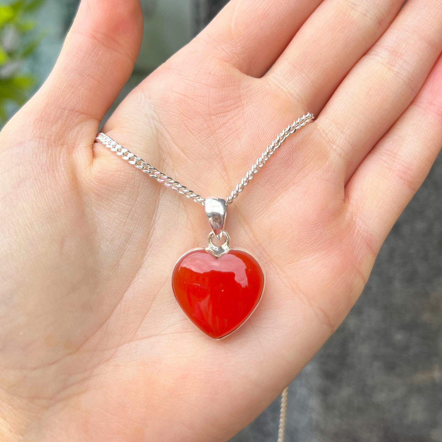 Sterling Silver Orange Carnelian Love Heart Necklace