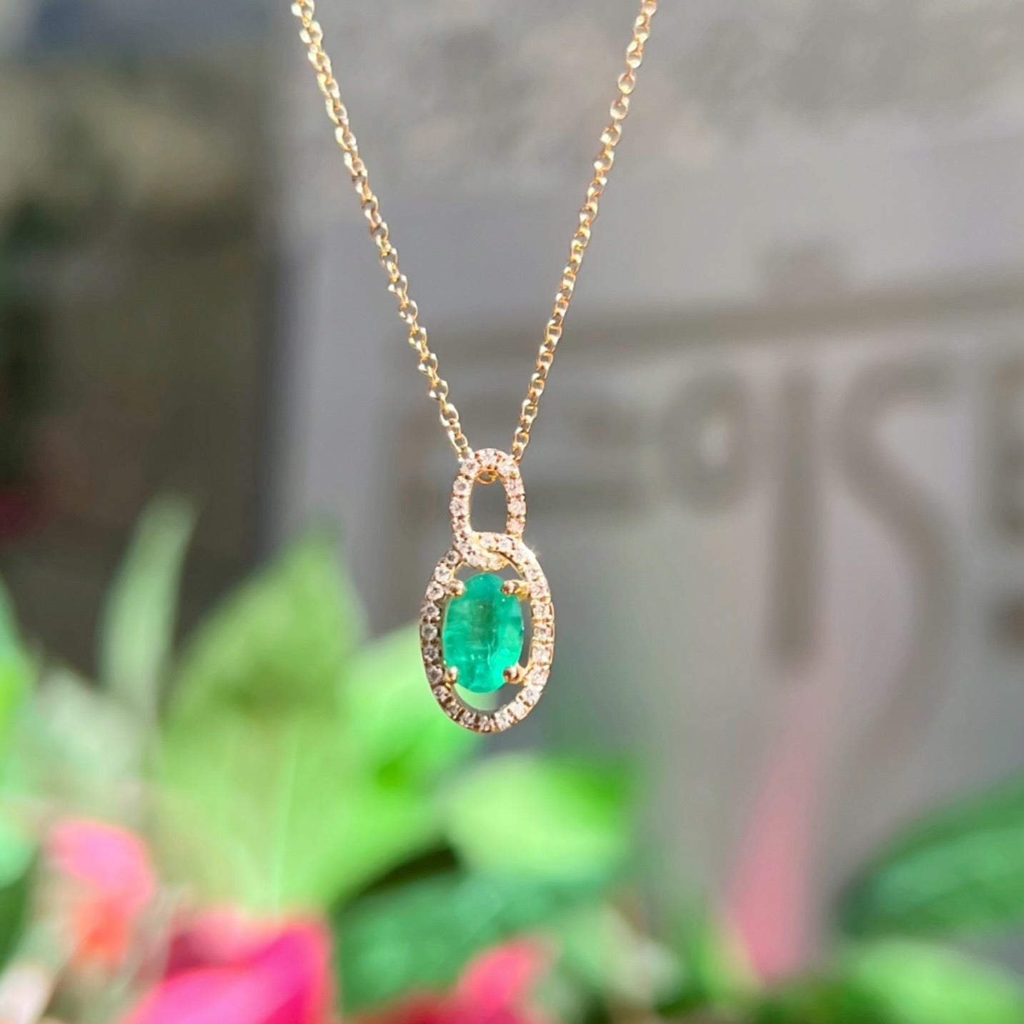Emerald and Diamond 9ct Yellow Gold Necklace