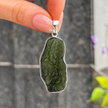 Rough Cut Green Moldavite Sterling Silver Pendant
