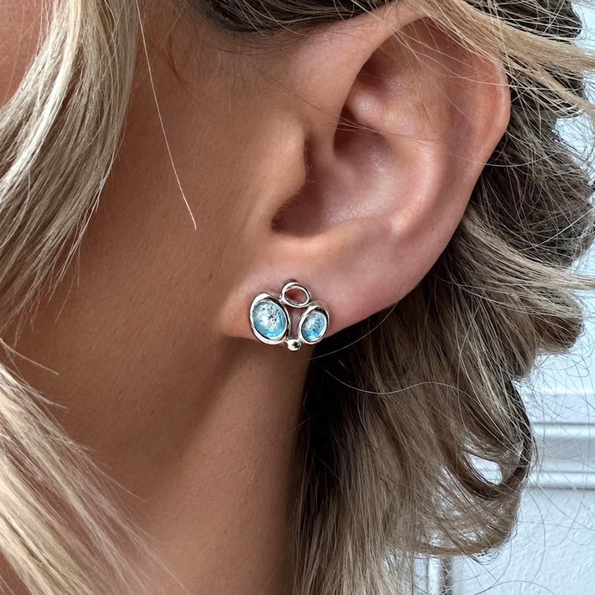 Pre-Order | Sterling Silver Sheila Fleet Blue Enamel 'Arctic Stream' Stud Earrings