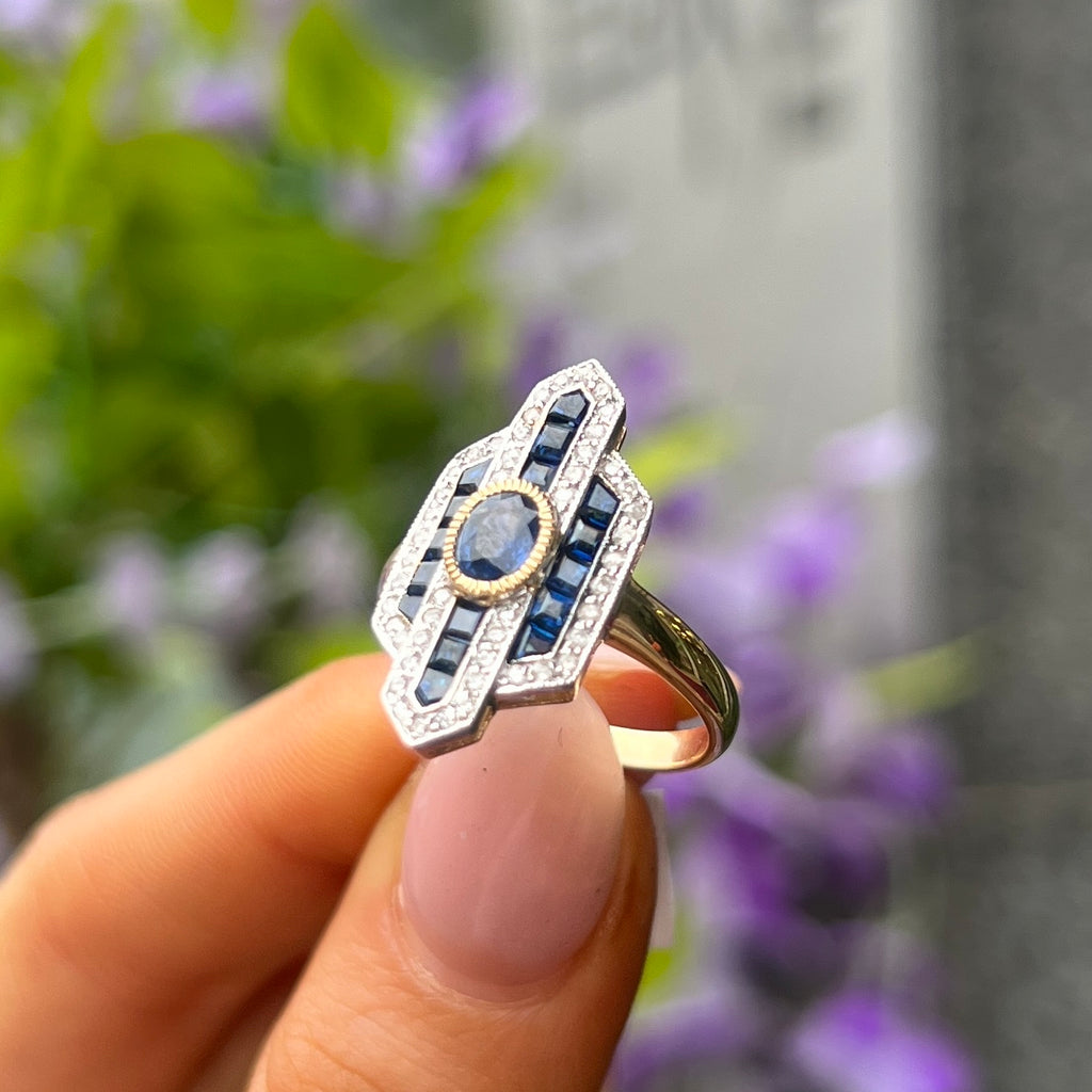 Sapphire and Diamond 18ct Yellow Gold Ring | Size N