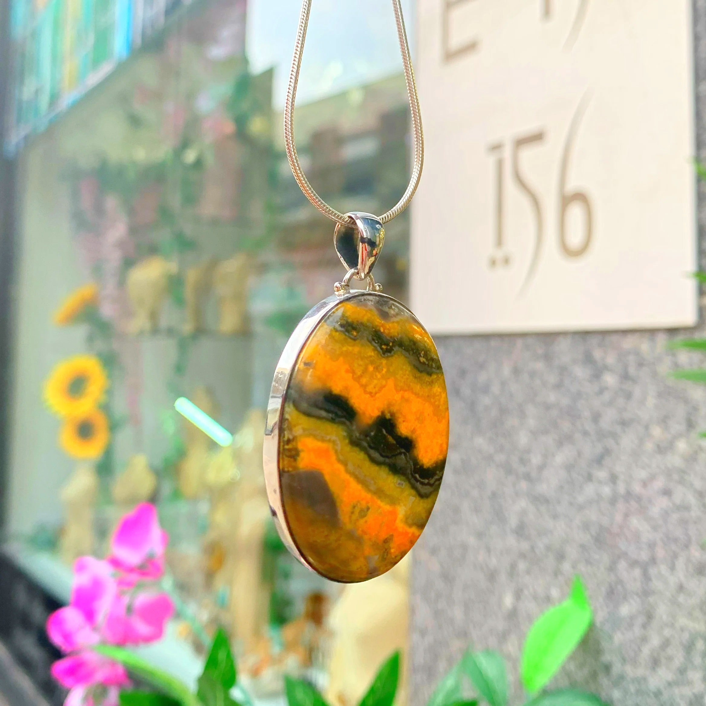 Bumblebee Jasper Sterling Silver Oval Chunky Pendant
