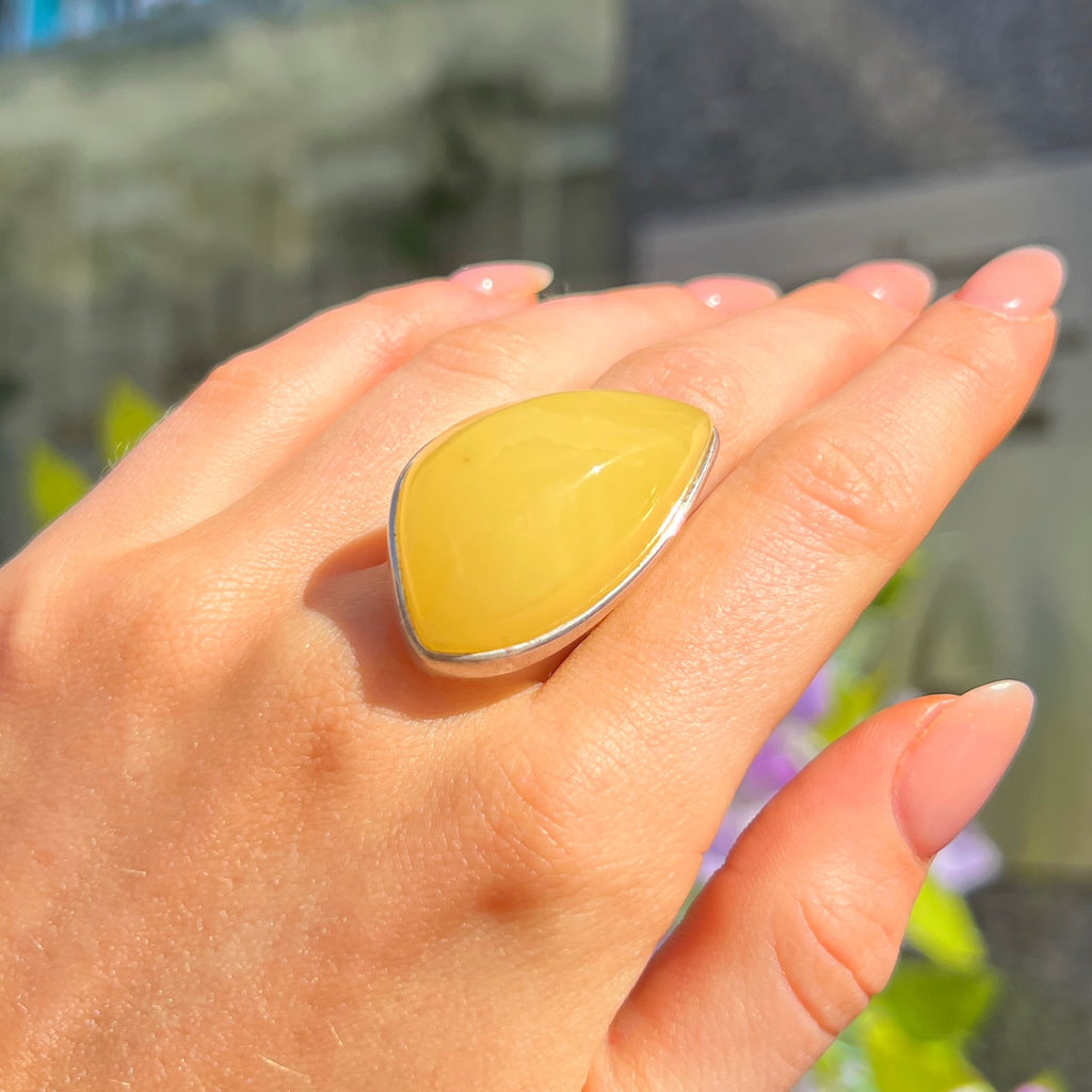 Yellow Butterscotch Amber Sterling Silver Chunky Ring | Size T