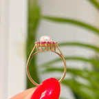Rare Vintage Ruby and Pearl 14ct Gold Cluster Ring | Size O ½