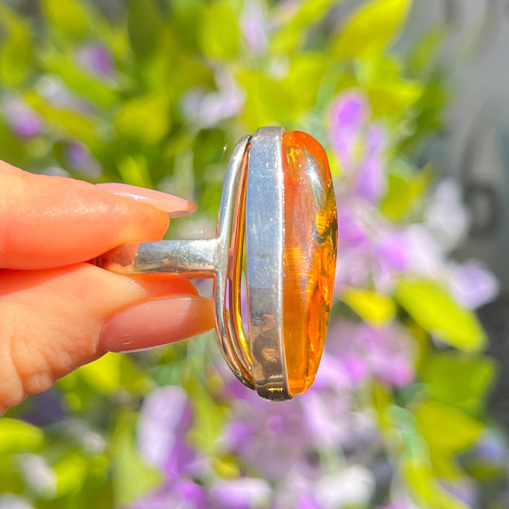 Orange Amber Sterling Silver Super Chunky Ring | Size R