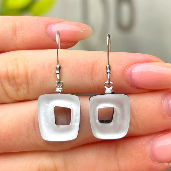 ‘Watch This Space’ White Square Drop Earrings
