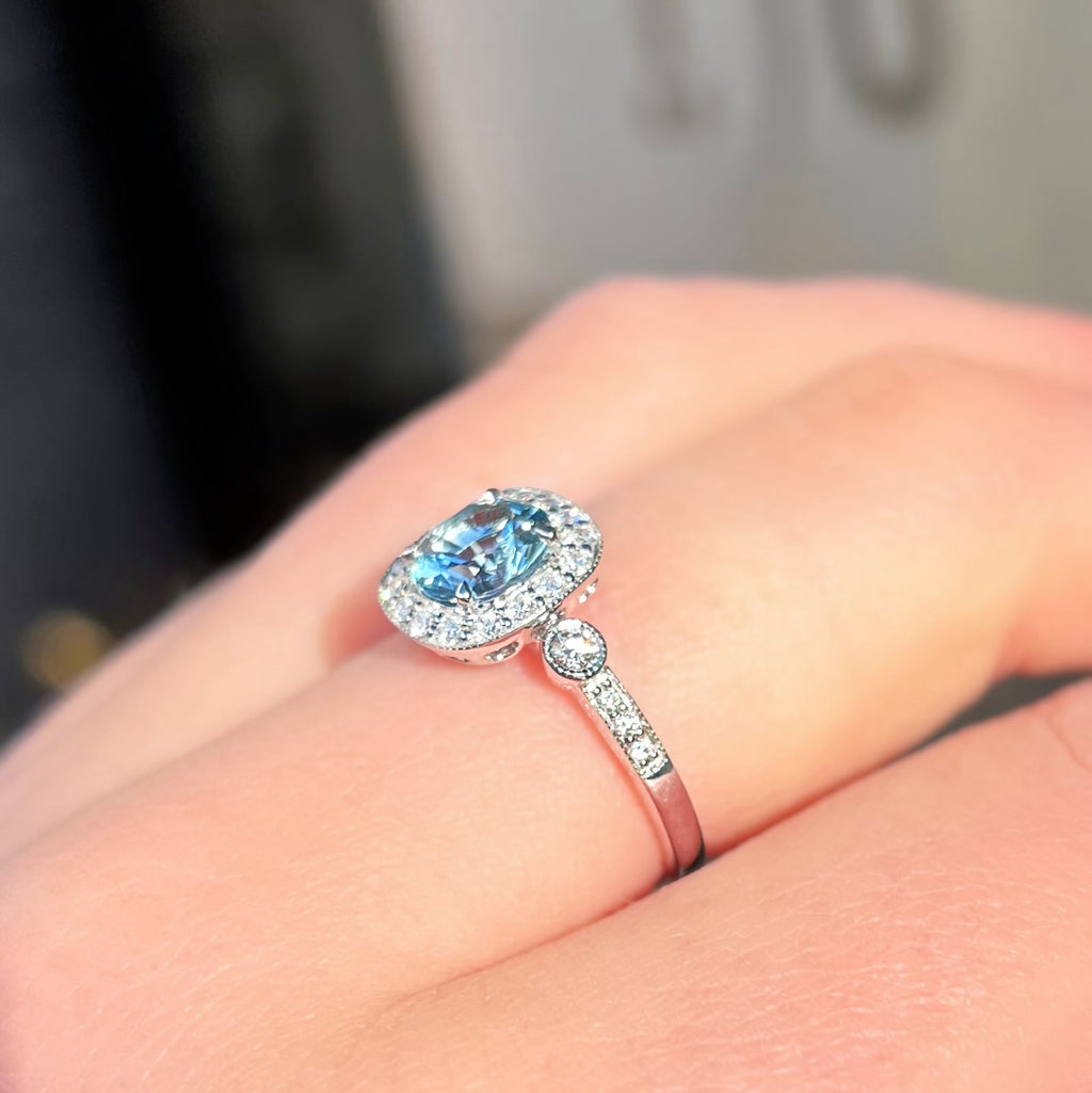 Aquamarine and Diamond 18ct White Gold Ring | Size M ½