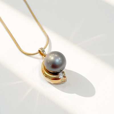 Vintage Silver Pearl and Diamond 14ct Yellow Gold Pendant
