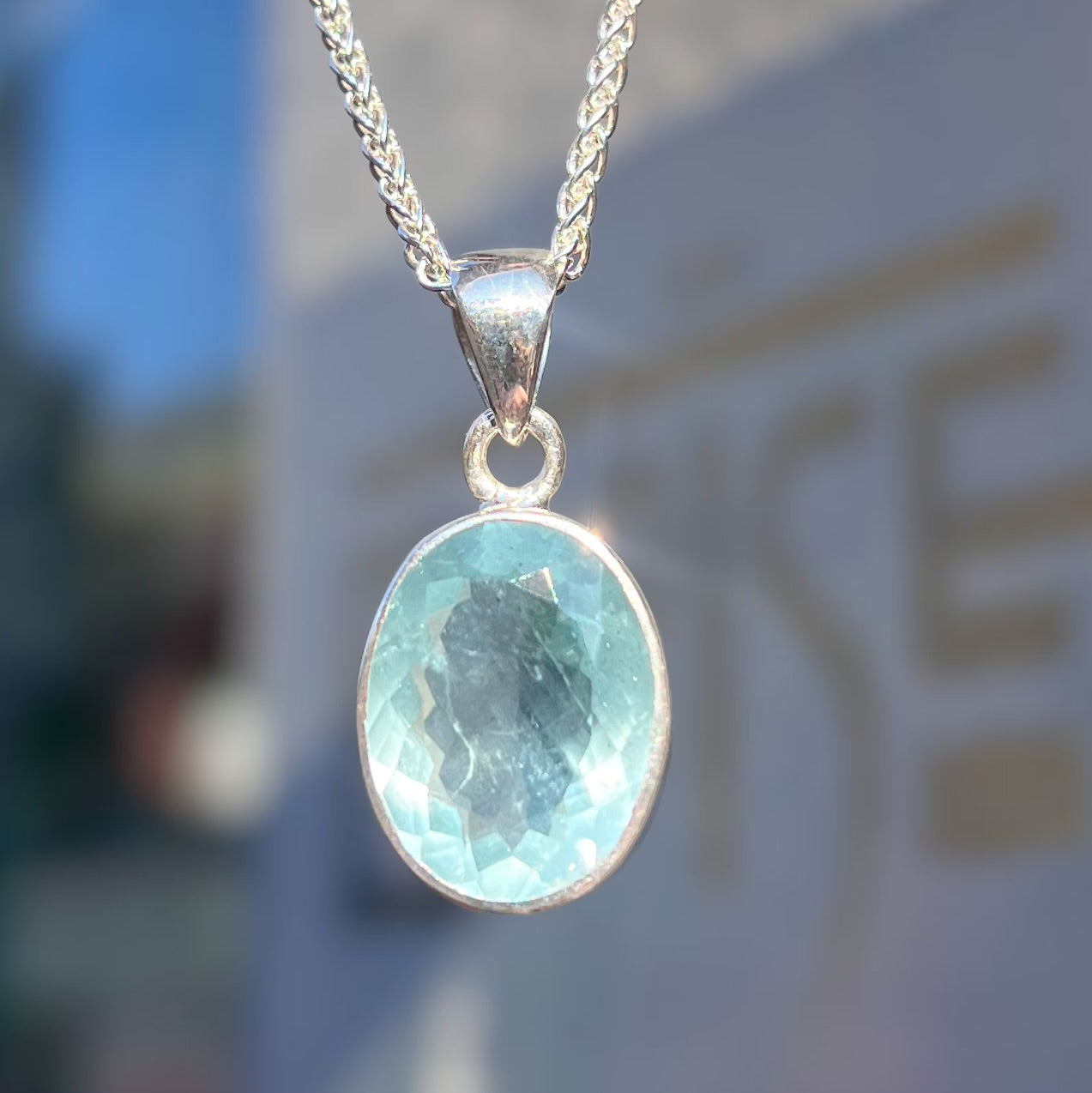 Oval Aquamarine Sterling Silver Pendant