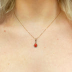 Rare Pear Shaped Coral 9ct Yellow Gold Dainty Necklace