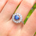 Blue Cubic Zirconia Sterling Silver Halo Ring | Size O ½