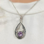 Oxidised Detailed Amethyst Sterling Silver Necklace