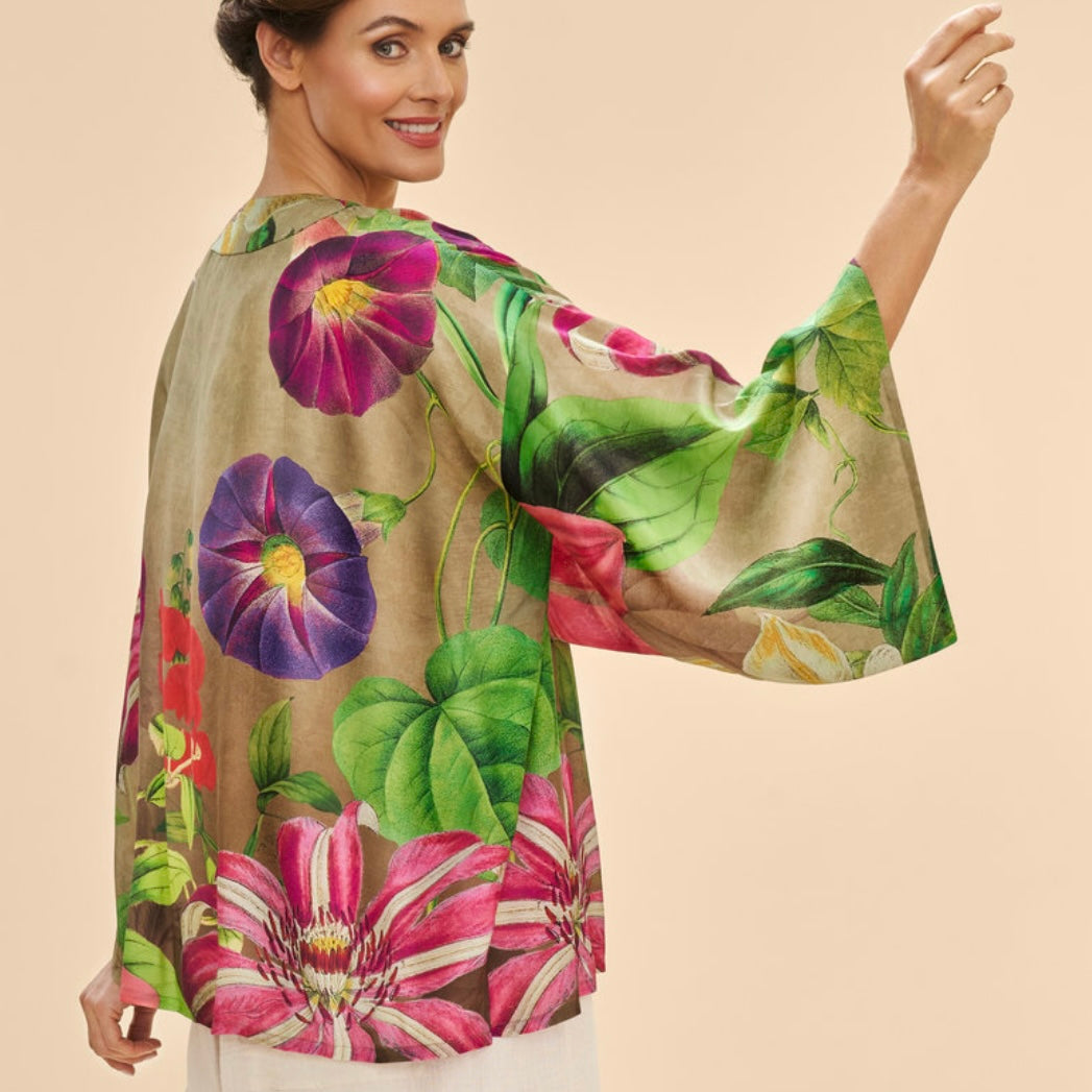 Powder Accessories Green Floral Oversized Botanicals Short Kimono Jacket