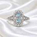 Edwardian Reproduction Aquamarine and Diamond 18ct White Gold Ring | Size N ½