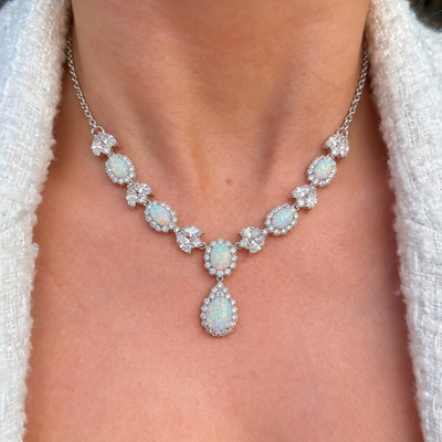 Opal & Cubic Zirconia Sterling Silver Necklace