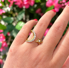 Gold on Silver Sparkling Moon and Star Adjustable Ring | Ania Haie