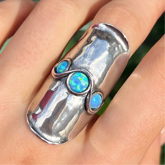 Sterling Silver Opal Statement Ring - Size O