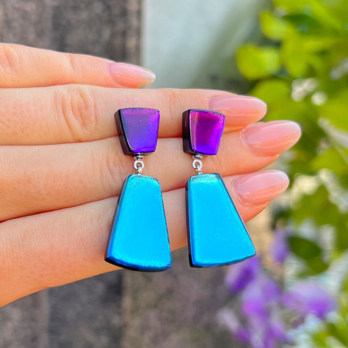 ‘Watch This Space’ Blue & Purple Abstract Stud Earrings