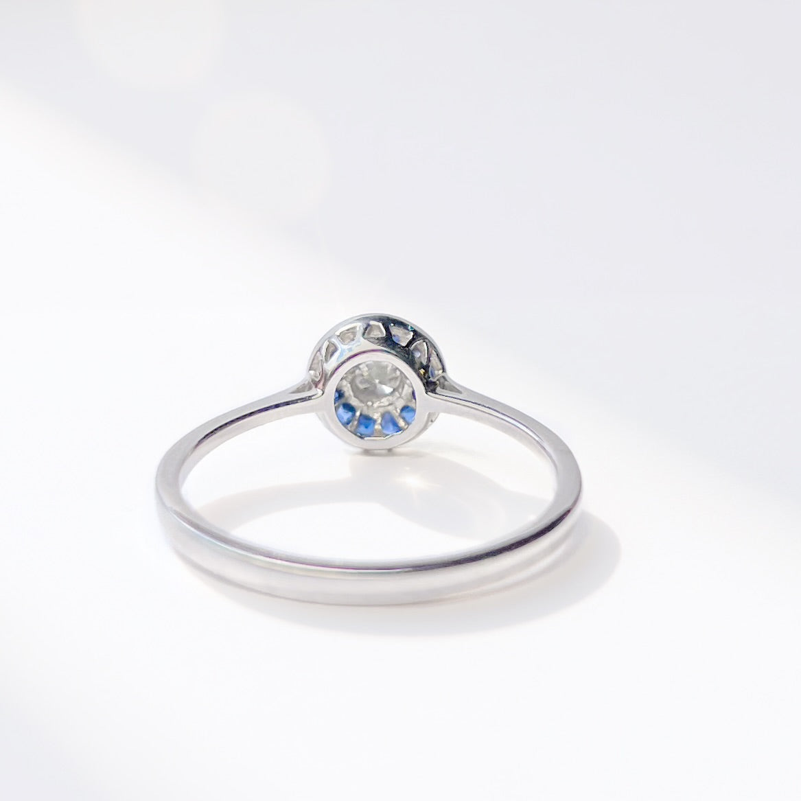 Art Deco Inspired Sapphire and Diamond Platinum Engagement Ring | Size N