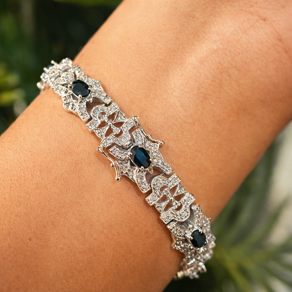 Vintage Sapphire and Diamond 18ct White Gold Bracelet