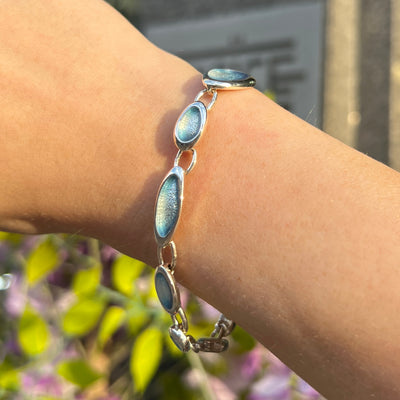 Blue Enamel 'Shoreline Pebble' Sterling Silver Bracelet | Sheila Fleet