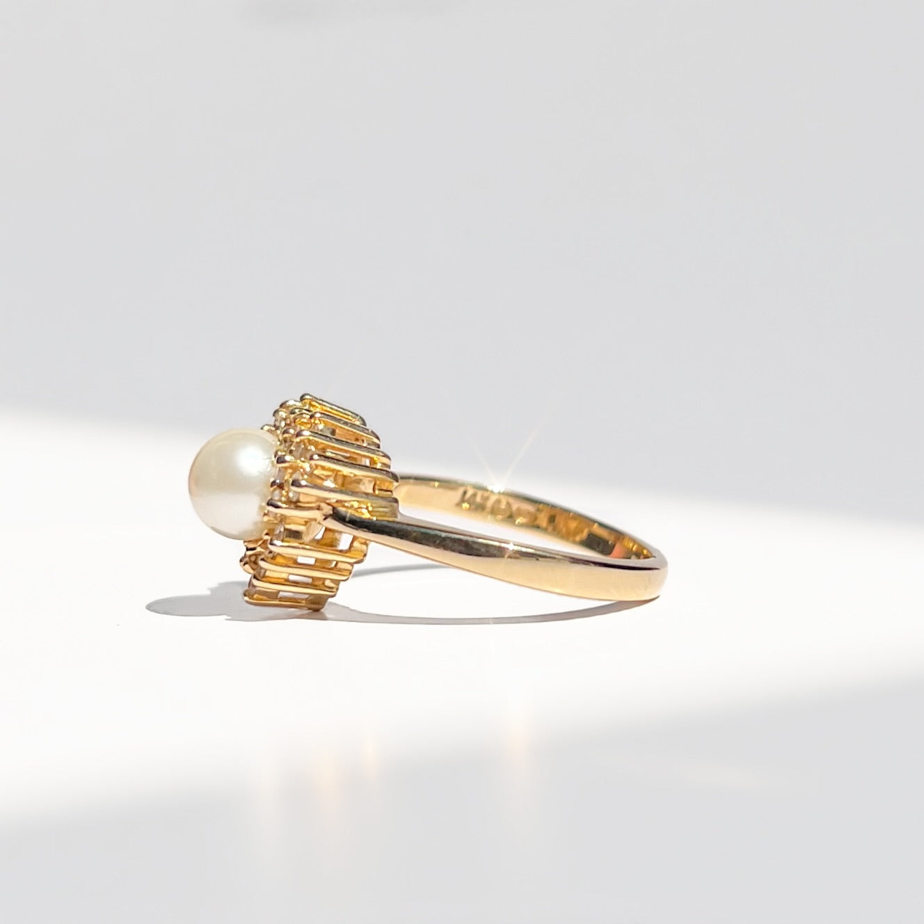 Vintage 14ct Yellow Gold Pearl and Diamond Heart Design Dress Ring - Size N