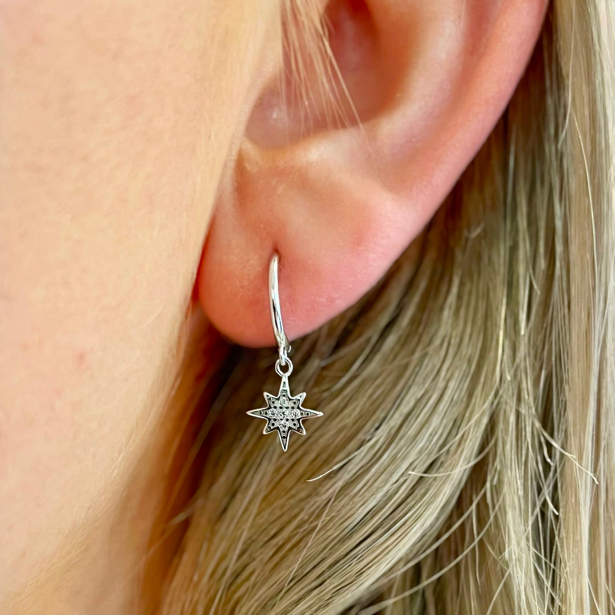 Cubic Zirconia Sterling Silver Moon & Stars Drop Earrings