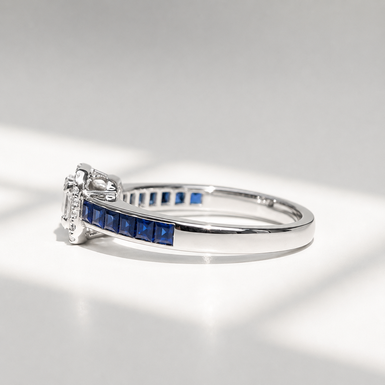 Sapphire and Diamond 18ct White Gold Modern Cluster Ring | Size O
