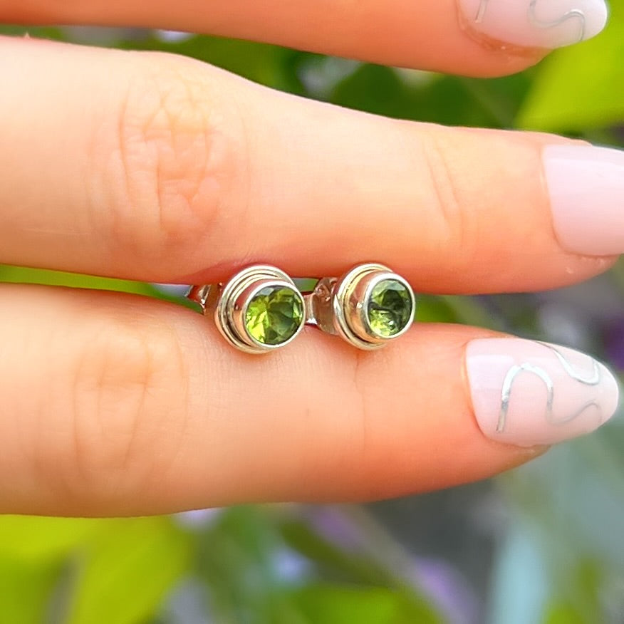 Simplistic Sterling Silver Peridot Stud Earrings