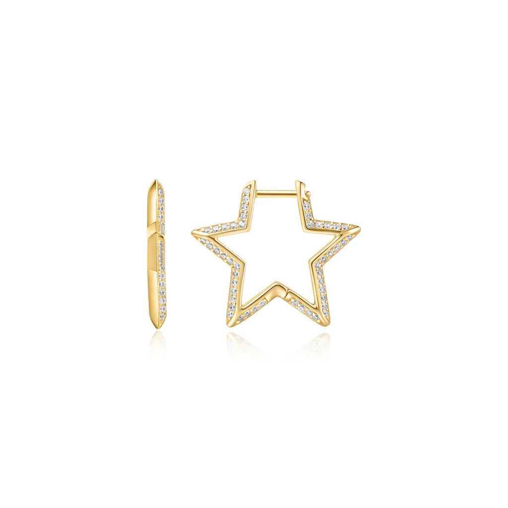 Medium Gold Star Pavé Hoop Earrings | Ania Haie