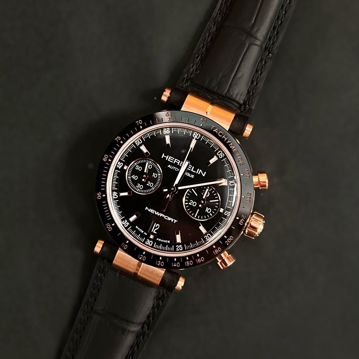 Herbelin Newport Heritage Chronograph Limited Edition (42mm) Black Dial / Black Leather Strap Gent's Watch