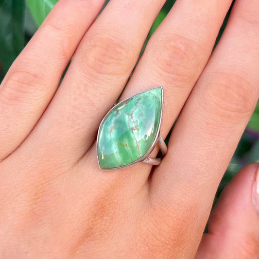 Sterling Silver Green Amazonite Ring - Size R