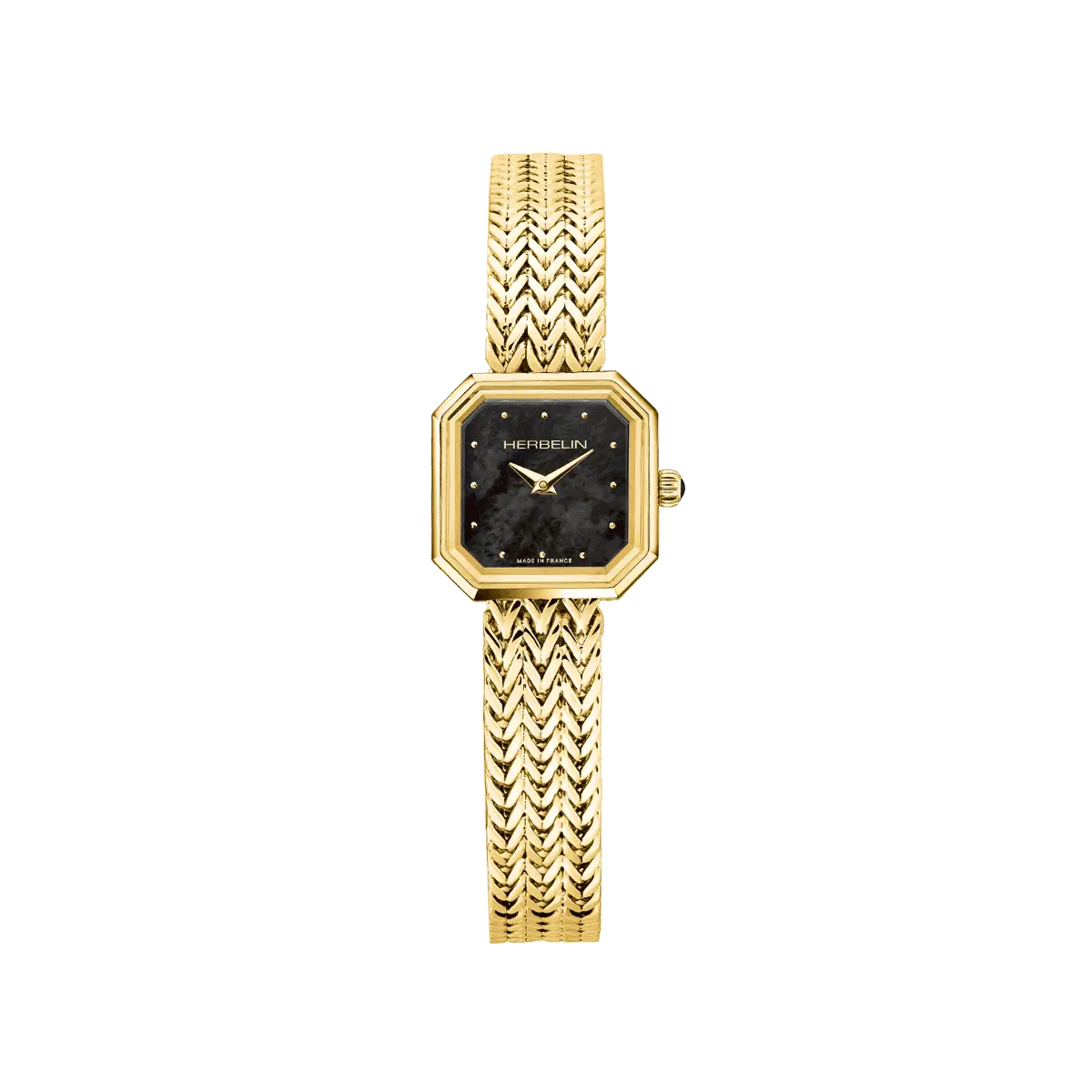 Herbelin Octogone Ladies Steel Gold Watch with Black Dial
