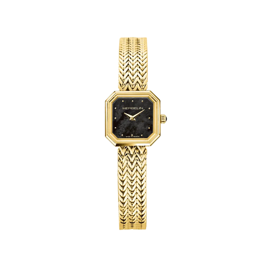 Herbelin Octogone Ladies Steel Gold Watch with Black Dial