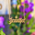 Personalised 9ct Gothic Gold Name Dropper Necklace | Made to Order