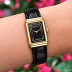Herbelin | Art Deco 1925 Steel Gold Watch with Black Dial & Leather Strap | Ladies