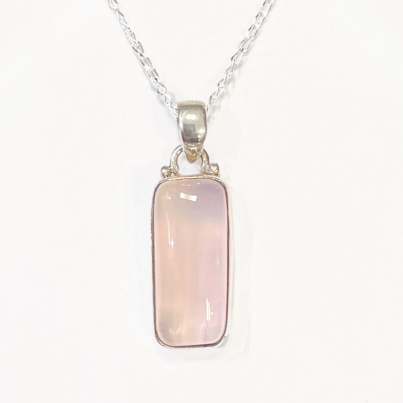 Pink Rose Quartz Sterling Silver Pendant & Chain