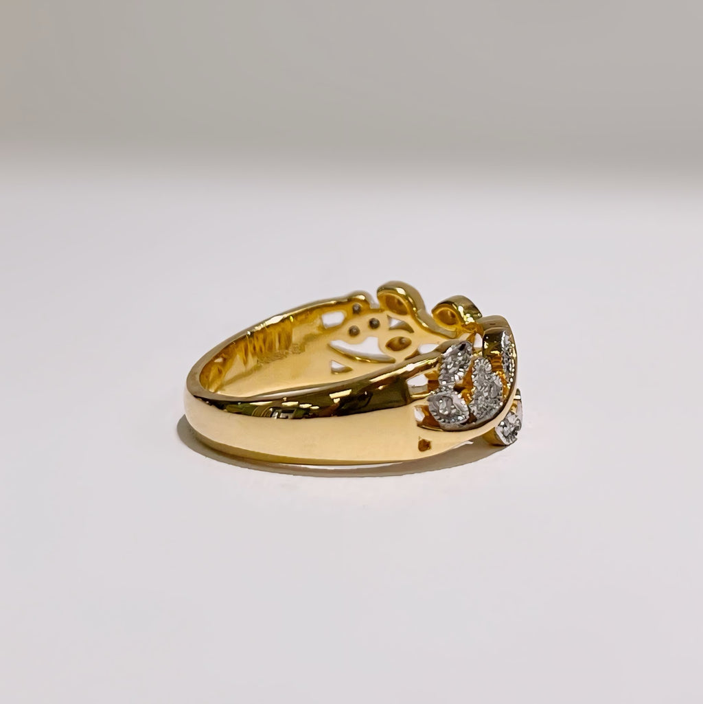 'The Flora' Floral Diamond 18ct Yellow Gold Band Ring | Size M ½
