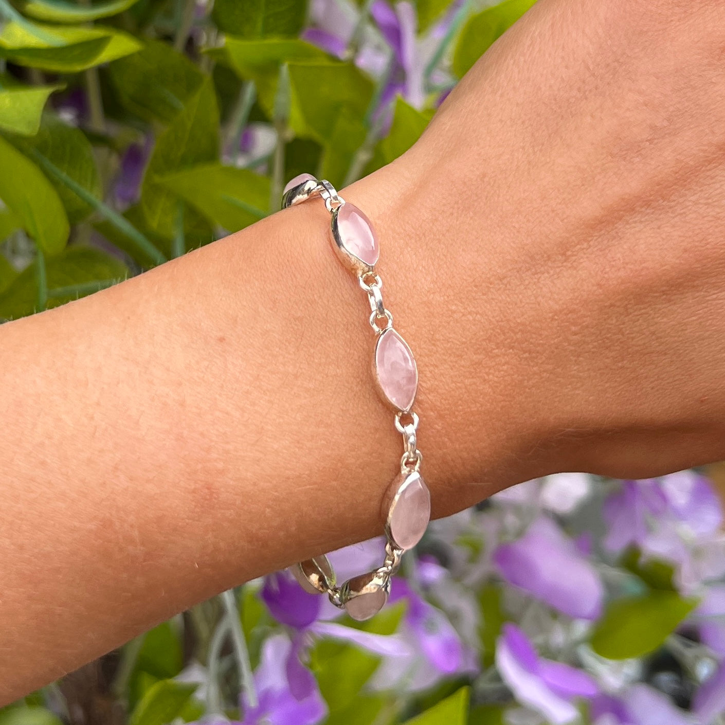 Sterling Silver Pink Rose Quartz Bracelet