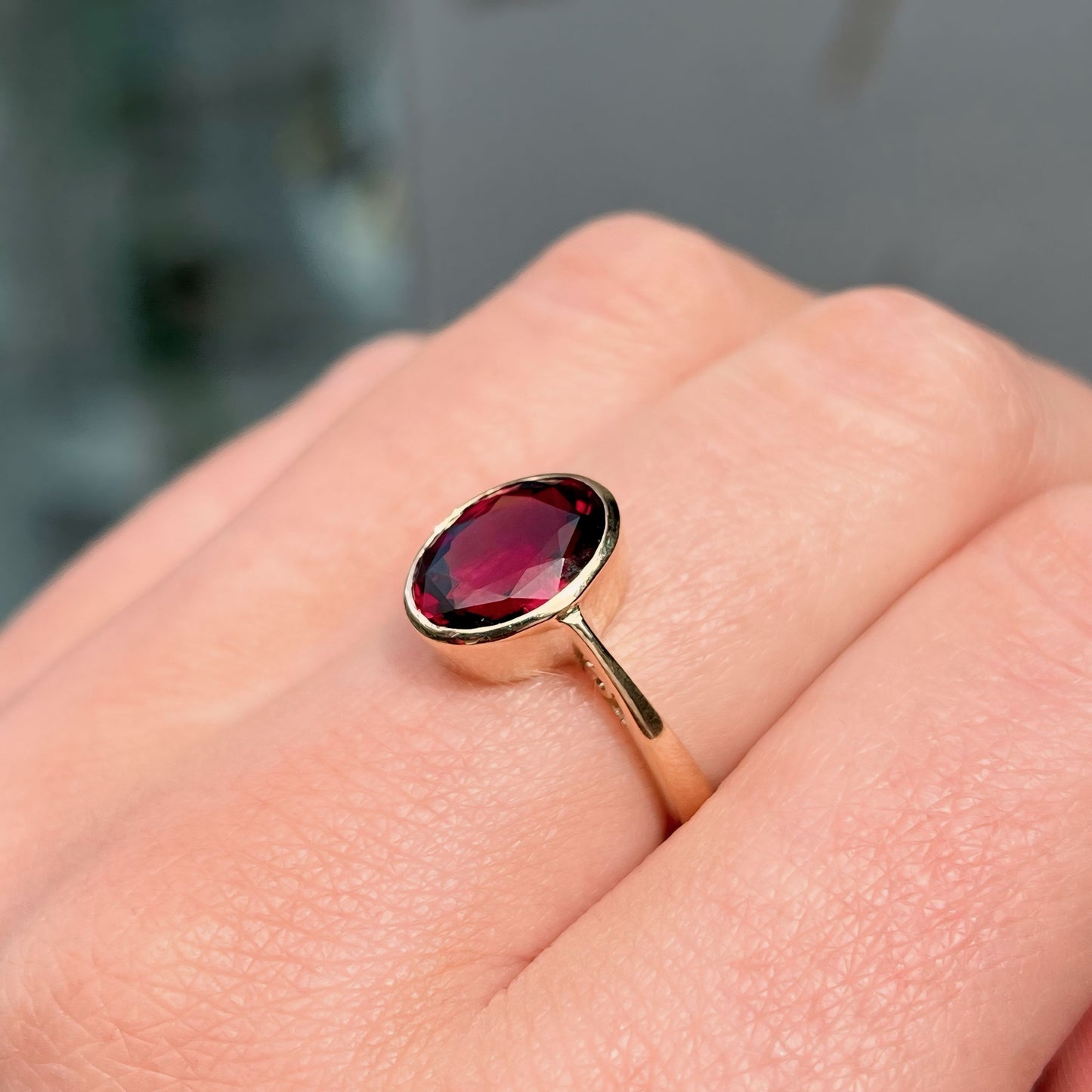 'Louise' Ring - 9ct Yellow Gold Almandine Garnet Dress Ring Size M