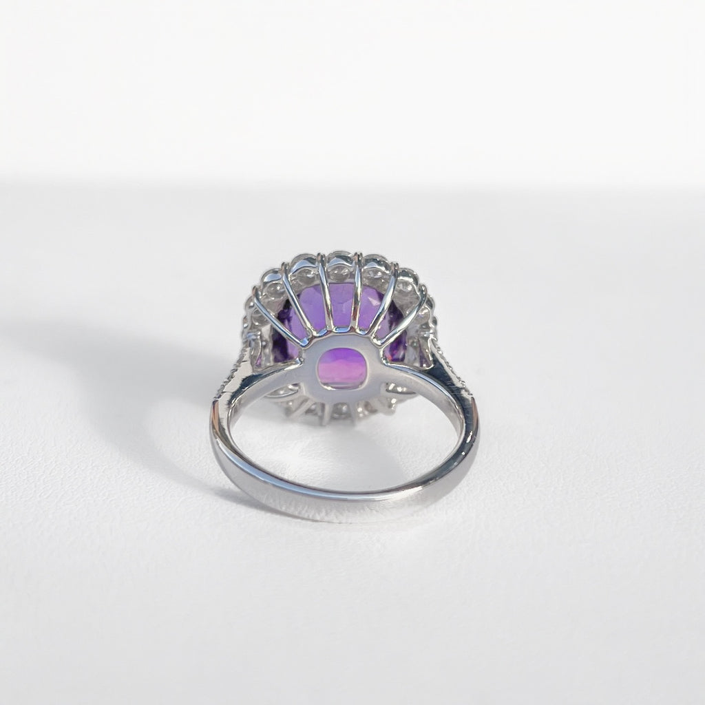'The Elizabeth' Amethyst and Diamond 18ct White Gold Dress Ring | Size N ½