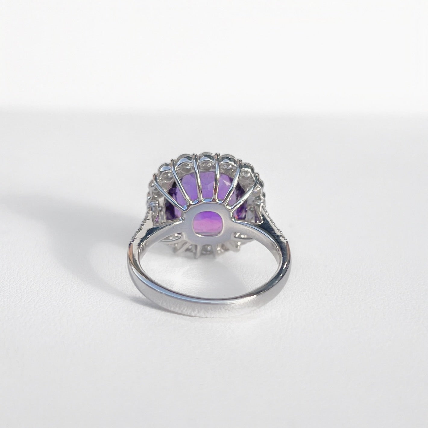 'Elizabeth' Ring - Spectacular 18ct White Gold Amethyst and Diamond Statement Dress Ring – Size N 1/2