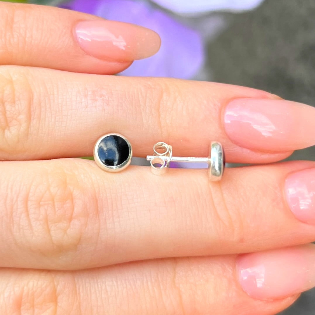 Sterling Silver Black Onyx Round Stud Earrings